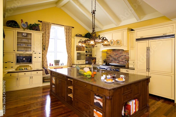 Obraz Yellow kitchen with island