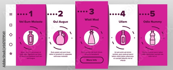 Obraz Oil Bottle Package Onboarding Mobile App Page Screen Vector. Oil Bottle With Pump And Measuring Scale, Amphora And Classical Form Container Illustrations