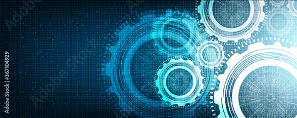 Obraz Digital Gears wheel and Cock on Technology Background,free space for text input,vector