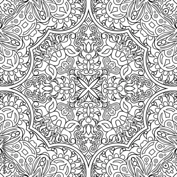 Fototapeta Vector ethnic line art hand drawn background