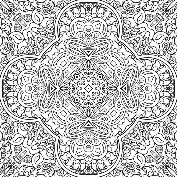 Fototapeta Vector ethnic line art hand drawn background