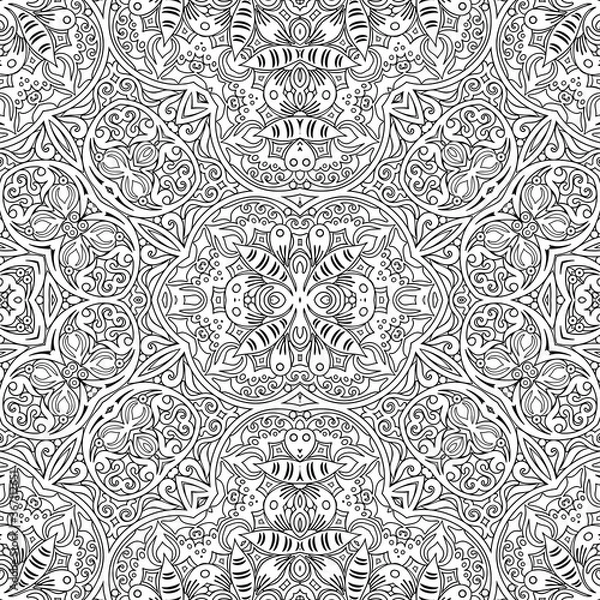 Fototapeta Vector ethnic line art hand drawn background