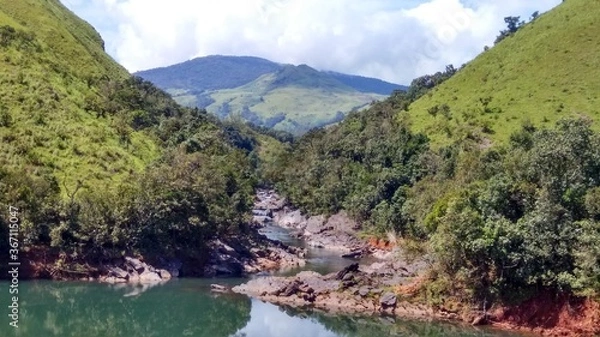 Fototapeta The Lakya Bhadra view point on riverbank of Lakya river near Lakya dam, Kudremukh, which gives a glimpses of Himalaya in Karnataka, india