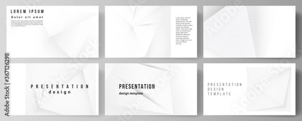 Obraz Vector layout of the presentation slides design templates, multipurpose template for presentation brochure, brochure cover. Halftone dotted background with gray dots, abstract gradient background