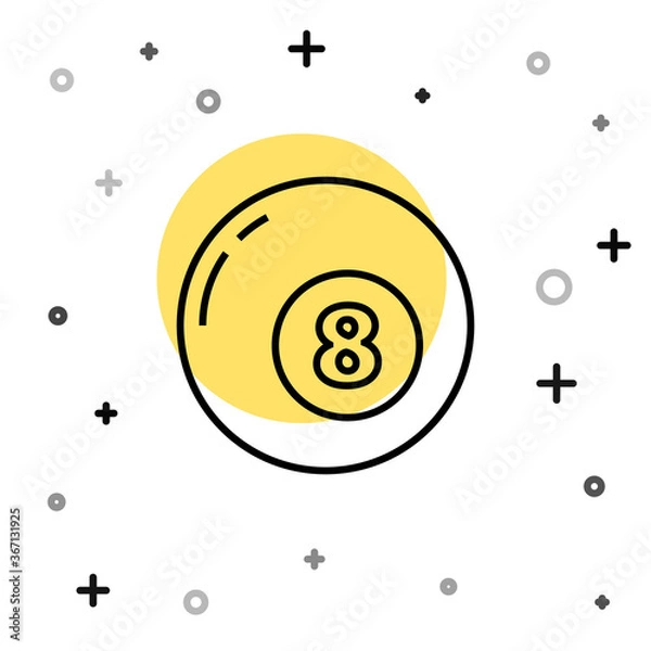 Fototapeta Black line Billiard pool snooker ball icon isolated on white background. Random dynamic shapes. Vector Illustration.