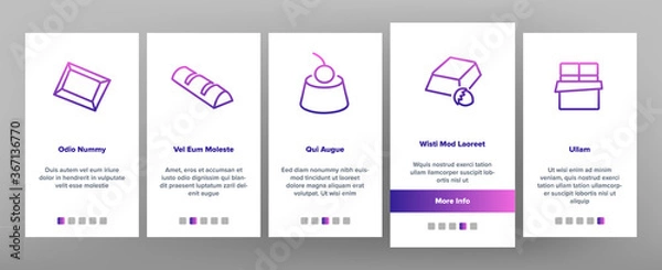 Fototapeta Chocolate Sweet Food Onboarding Mobile App Page Screen Vector. Chocolate Candy And Cake, Pie With Cherry And Hazelnut Delicious Dessert Illustrations