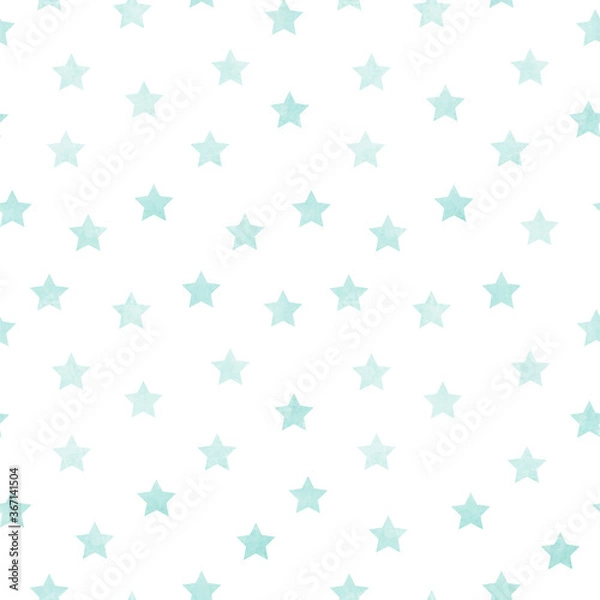 Fototapeta Vector seamless pattern of mint watercolor stars on a white background