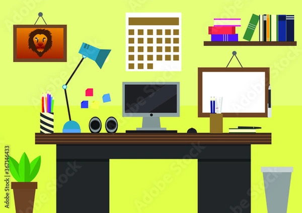 Fototapeta desk and office flat design.