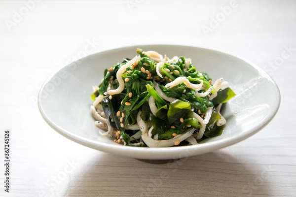 Obraz わさび菜としらすの和物