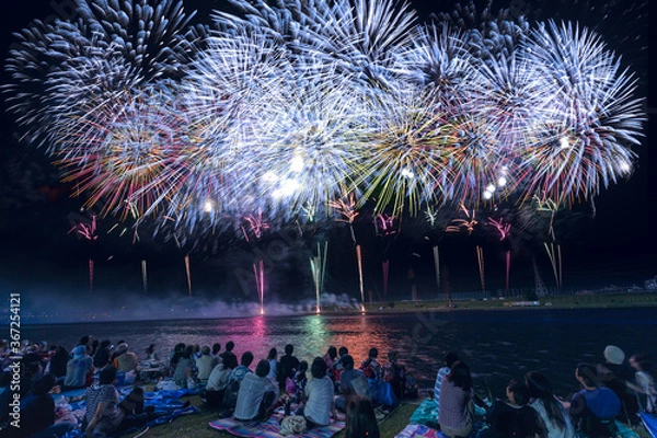 Obraz  筑後川　花火　hanabi fire folks