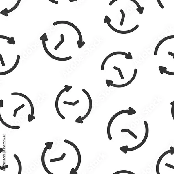 Fototapeta Clock icon in flat style. Watch vector illustration on white isolated background. Timer seamless pattern business concept.