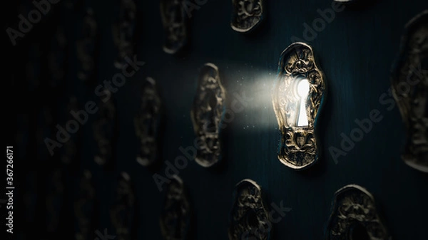 Fototapeta (Renderowanie 3D, ilustracja) światło wpadające przez tajemniczą dziurkę od klucza
