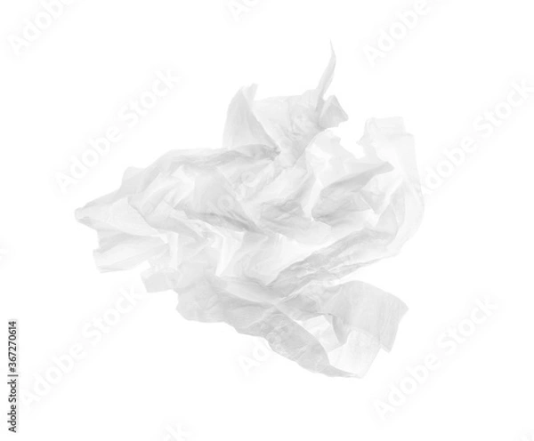 Fototapeta Used crumpled paper tissue isolated on white, top view