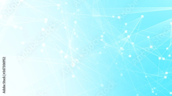 Obraz Abstract blue white polygon tech network with connect technology background. Abstract dots and lines texture background. 3d rendering.