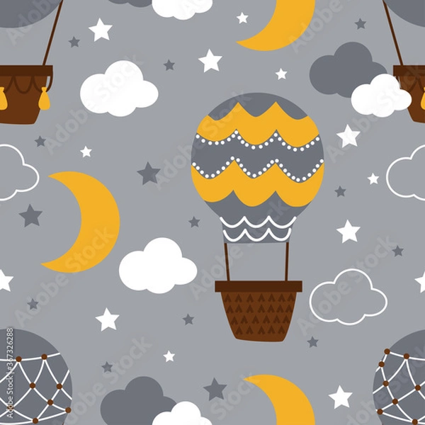 Obraz seamless pattern with hot air balloon and moon - vector illustration, eps