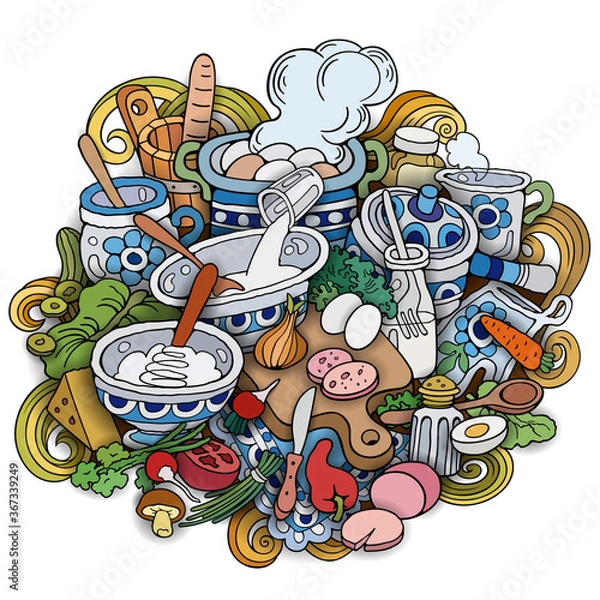 Fototapeta Food hand drawn vector doodles illustration