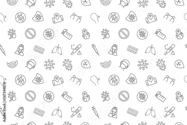 Fototapeta Coronavirus Covid-19 line icons set isolated on white. Perfect outline health medicine symbols pandemic banner