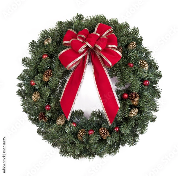 Fototapeta Christmas wreath with red bow