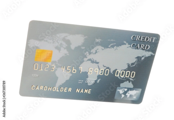 Fototapeta Grey plastic credit card isolated on white