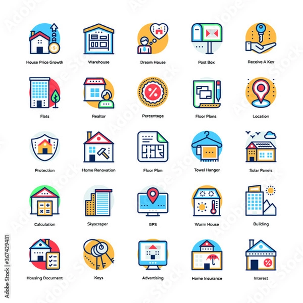 Obraz Property and Real Estate Colored Vector Icons Set