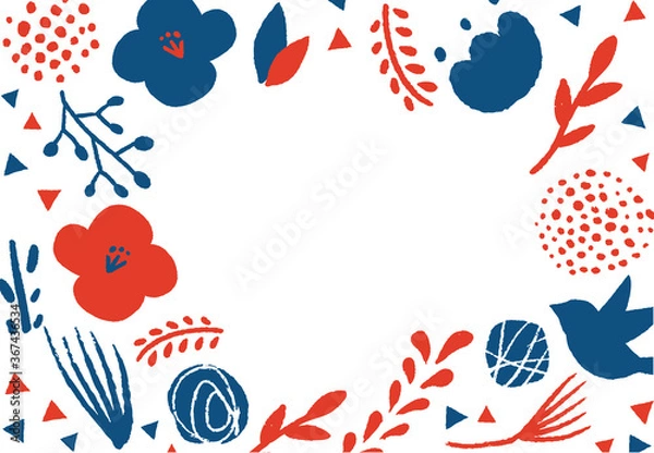 Obraz 北欧レトロの鳥と植物のベクターイラスト