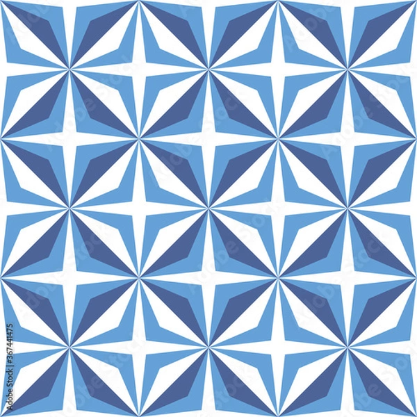 Fototapeta Vector blue patchwork quilt seamless repeat background pattern with star shape.