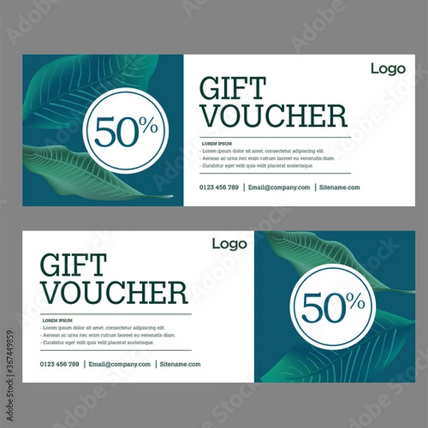 Fototapeta Gift Voucher template with Leaf background , for Spa, Hotel Resort, Vector illustration.