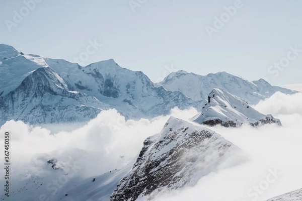 Fototapeta snow and fog white mountain in the French Alps