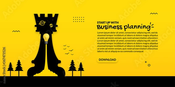 Fototapeta Light bulb launch inside chess on yellow background, business start up concept