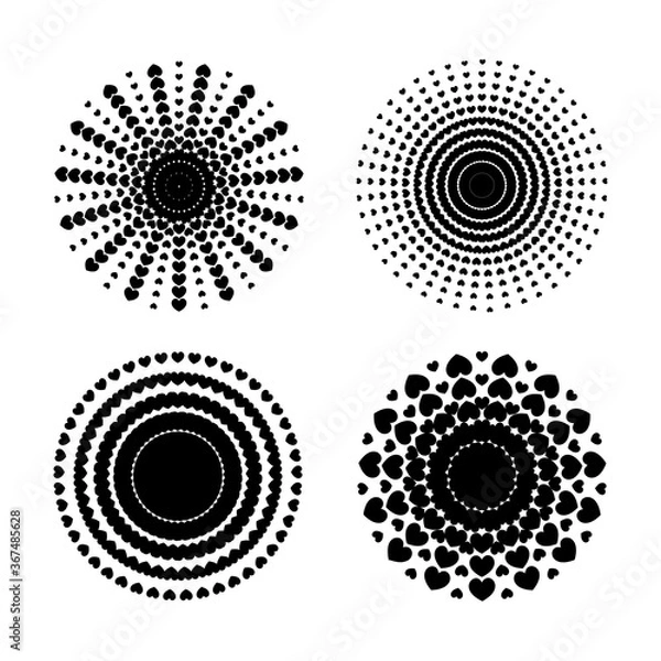 Fototapeta isolated circle halftone set  heart symbol pattern texture  vector design