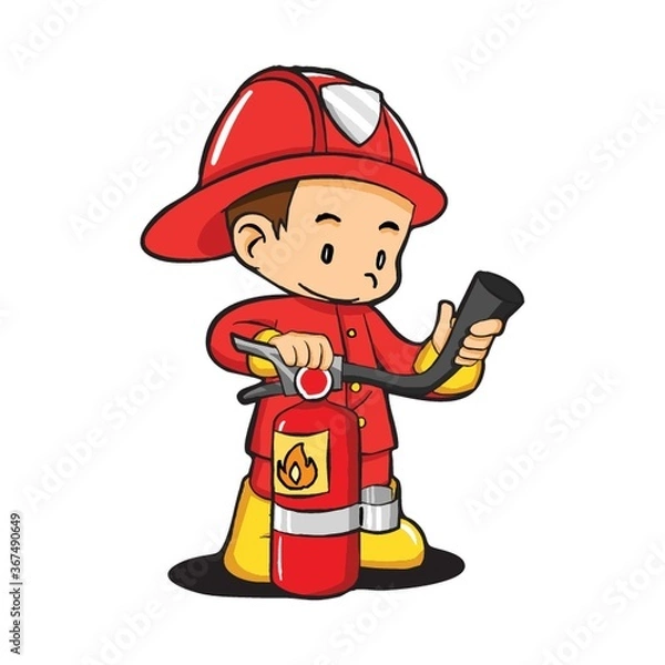 Obraz fireman holding extinguisher pipe