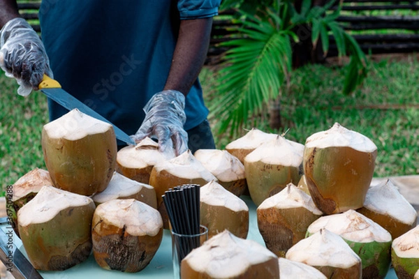 Obraz coconut fruit on the table ready to be served