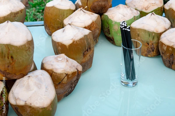 Obraz coconut fruit on the table ready to be served