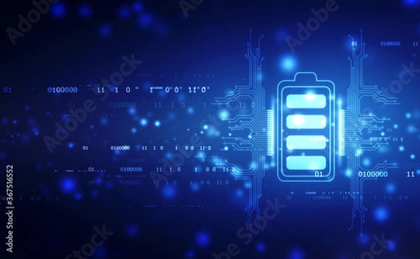 Fototapeta Battery Icon in digital background, battery Supply Concept Background, Energy Efficiency Concept