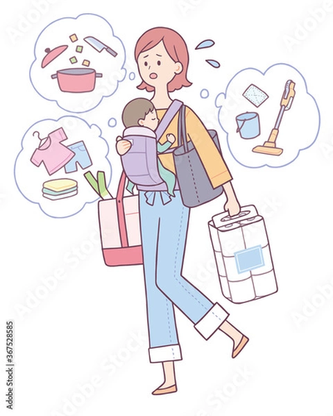 Fototapeta 家事育児が忙しい女性