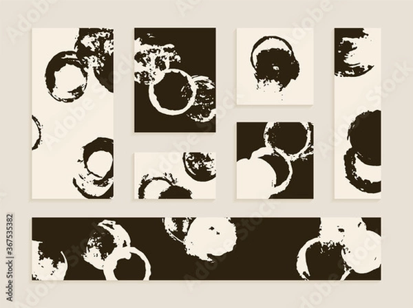 Fototapeta Blot circles on white and black background. A set of handmade templates for design. Abstract ink blots. Business cards, horizontal and vertical brochures, banners.