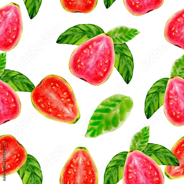 Obraz Seamless pattern of watercolor juicy guava
