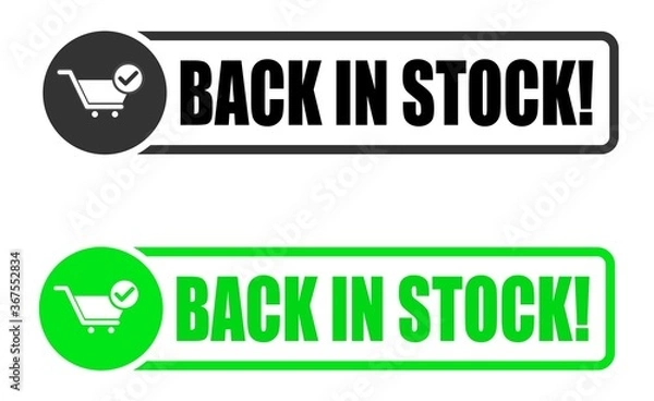 Obraz Back in stock stamp icon, vector image set.