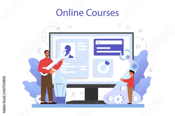 Fototapeta Robotics school subject online service or platform. Robot engineering