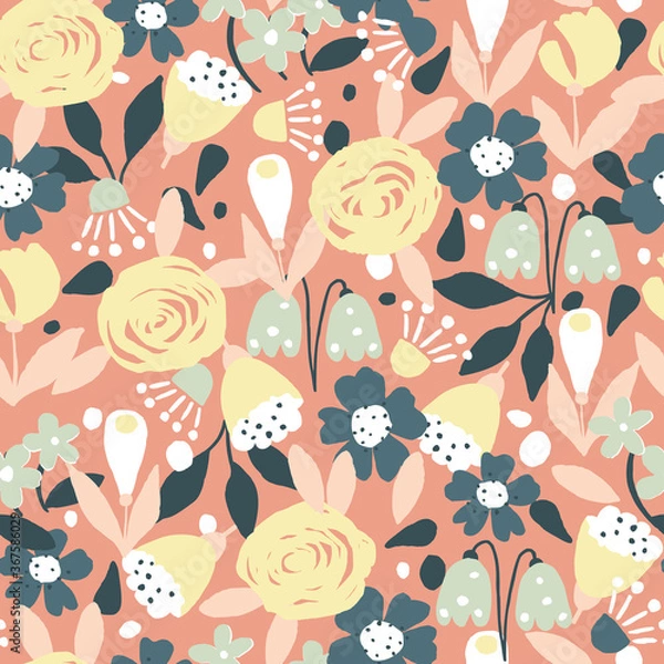 Fototapeta Seamless pattern with abstract flowers
