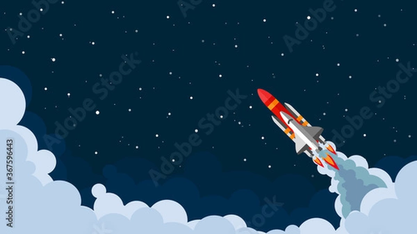 Fototapeta Space shuttle, rocket flying in space with stars on background