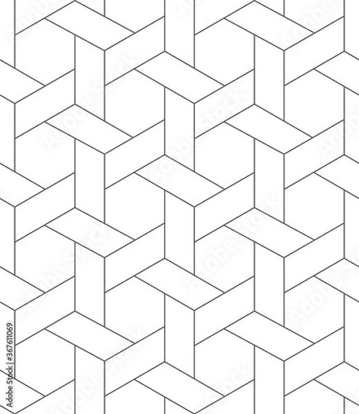 Fototapeta Vector seamless cubic hexagon pattern. Modern stylish thin linear texture.