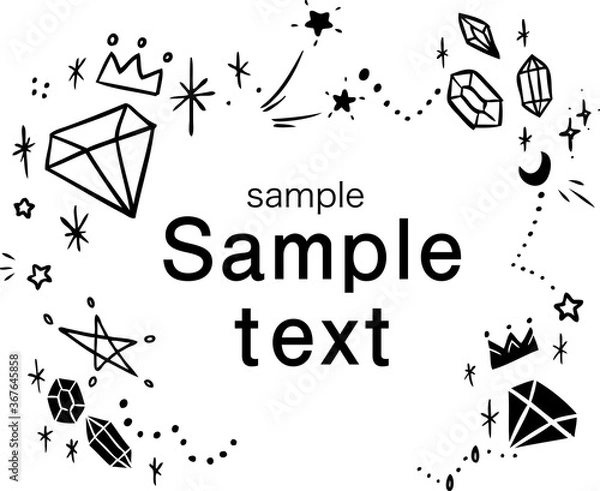 Obraz ガーリーなイラスト素材　ダイヤモンドや王冠の線画　フレーム