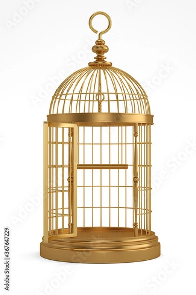 Fototapeta Copper bird cage Isolated On White Background, 3D render. 3D illustration.