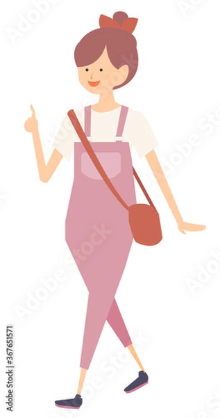 Fototapeta お団子ヘアの女の子のカットイラスト　ベクター