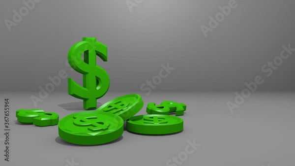 Obraz 3d rendering green dollar on grey background