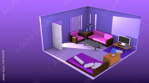 Obraz 3d rendering isometric purple interior background