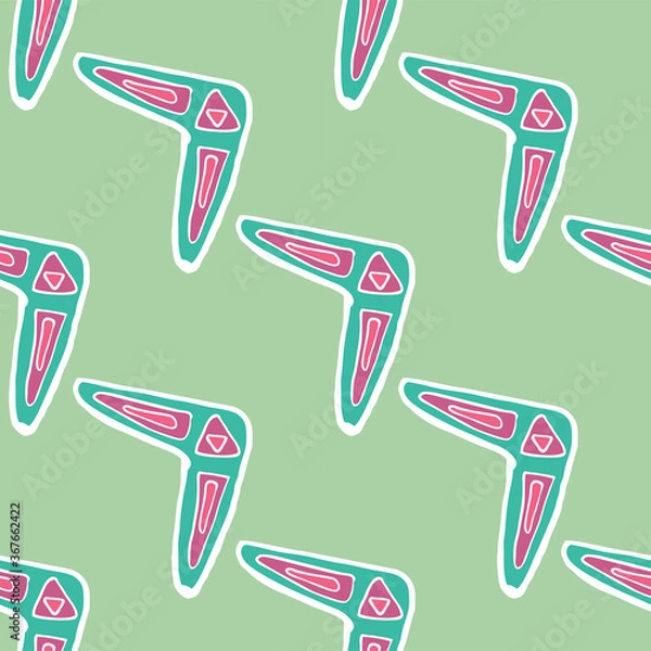 Fototapeta Seamless pattern vector of pastel tribal style motif boomerang on pastel green background