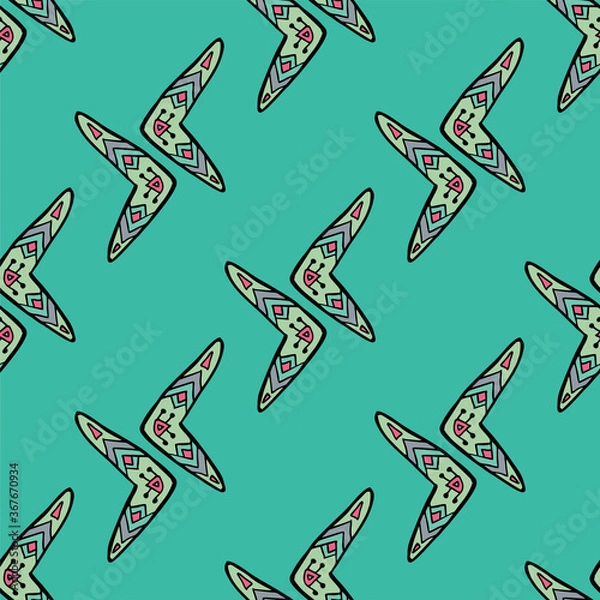 Fototapeta Seamless pattern vector of pastel tribal style motif boomerang on pastel green background