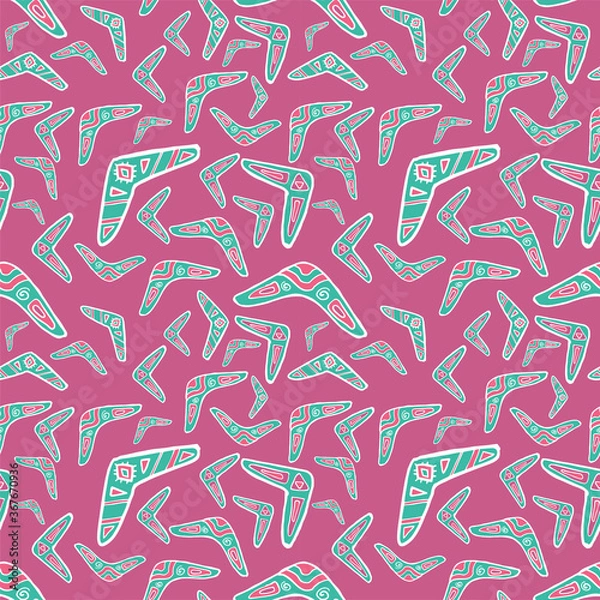 Fototapeta Seamless pattern vector of pastel tribal style motif boomerang on pastel pink background